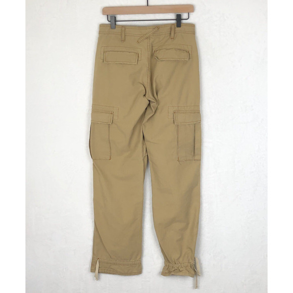 JOIE Ripstop Cargo Pants Sz 28 Gold Khaki Button Fly Utility Mid Rise Tie Ankle - Picture 2 of 10